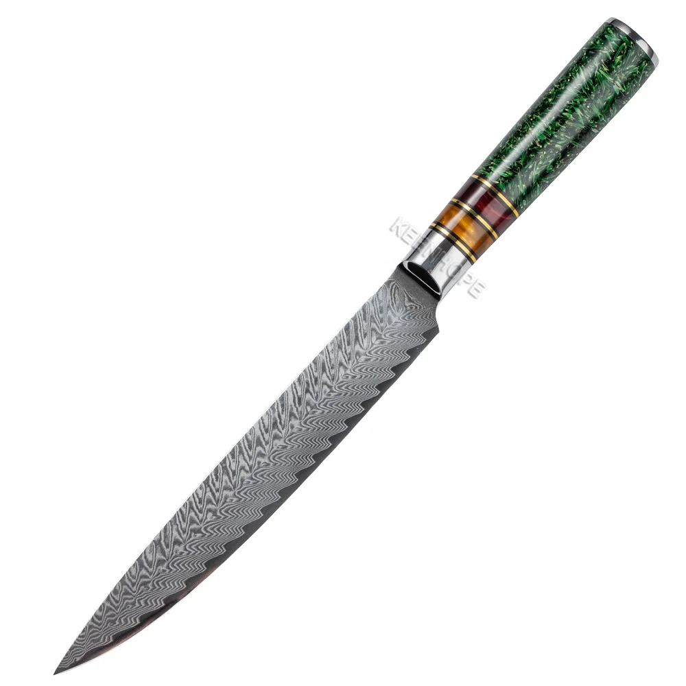 

7.5 inch Slicing Knife Damascus Kitchen Knife 67 Layers Damascus Steel with Acrylic Handle Green