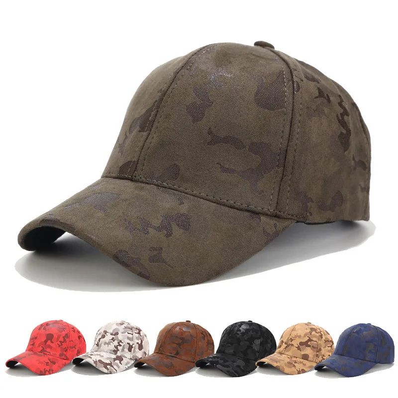 

Free shipping instock gorras-al-por-mayor hombr men baseball leather golf fashion suede camo hat cap camouflage gorras sin logo