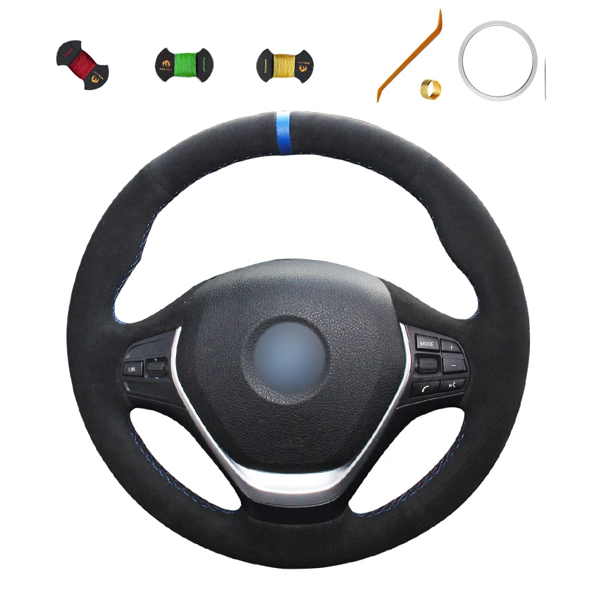 

Factory Direct Sale Hand Sewing Black Leather Black Suede DIY Steering Wheel Cover Wrap for BMW F30 320i 328i 320d F20