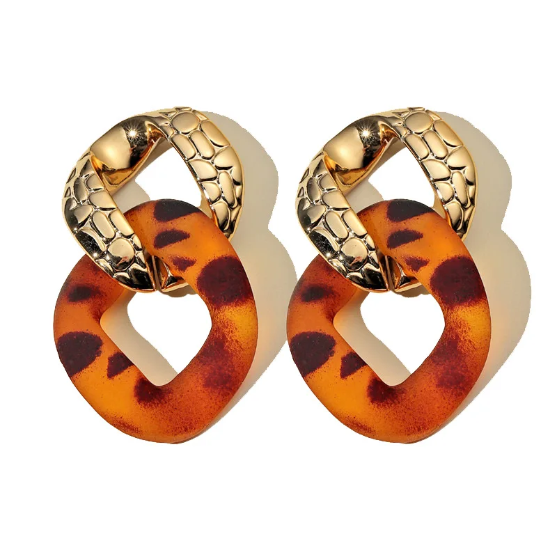

Simple Vintage Women Fashion Geometry Tortoiseshell Acetate Earrings Leopard Acrylic Resin Link Chain Dangle Earring