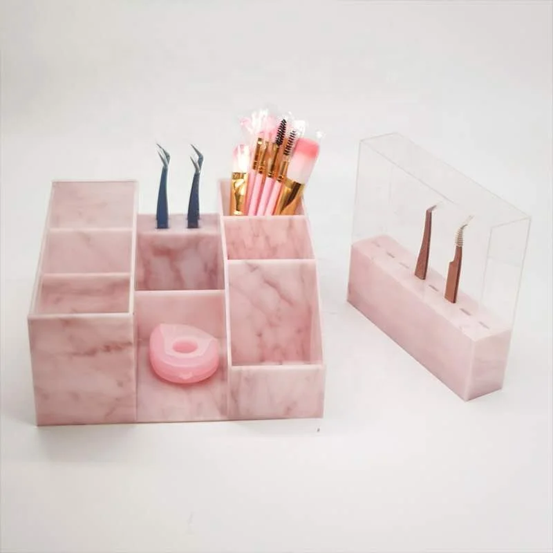 

new arrival pink marble eyelash extension tools display private label organizer acrylic storage box tweezers stand