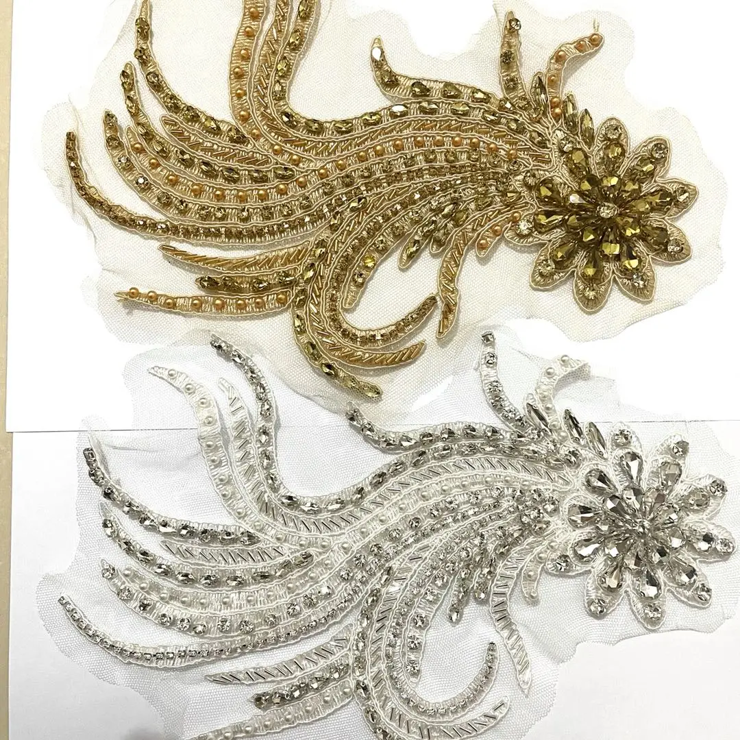 

2021 New arrival wedding dress gown accessories crystal patch embroidery beaded rhinestone applique, 5colors