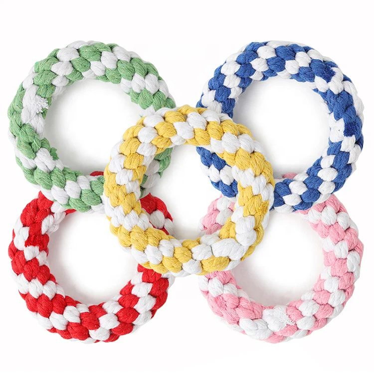 

High Quality Bite Resistant Chew Teeth Cleaning Cotton Rope Pet Dog Donut Toy, As pictures