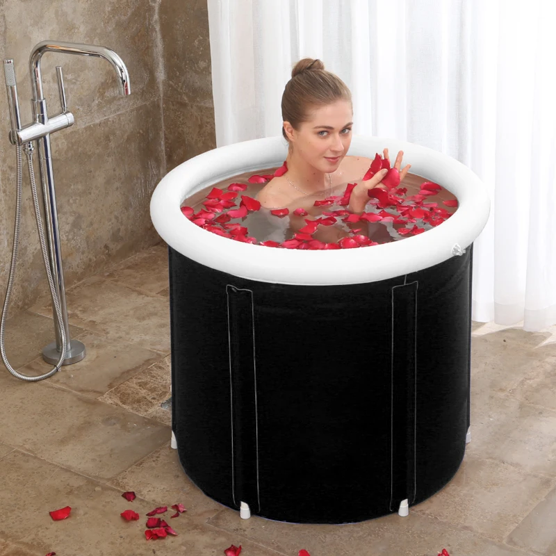 Image of 75*75cm black grey blue summer inflatable air ring foldable ice bath bucket adults bathtub