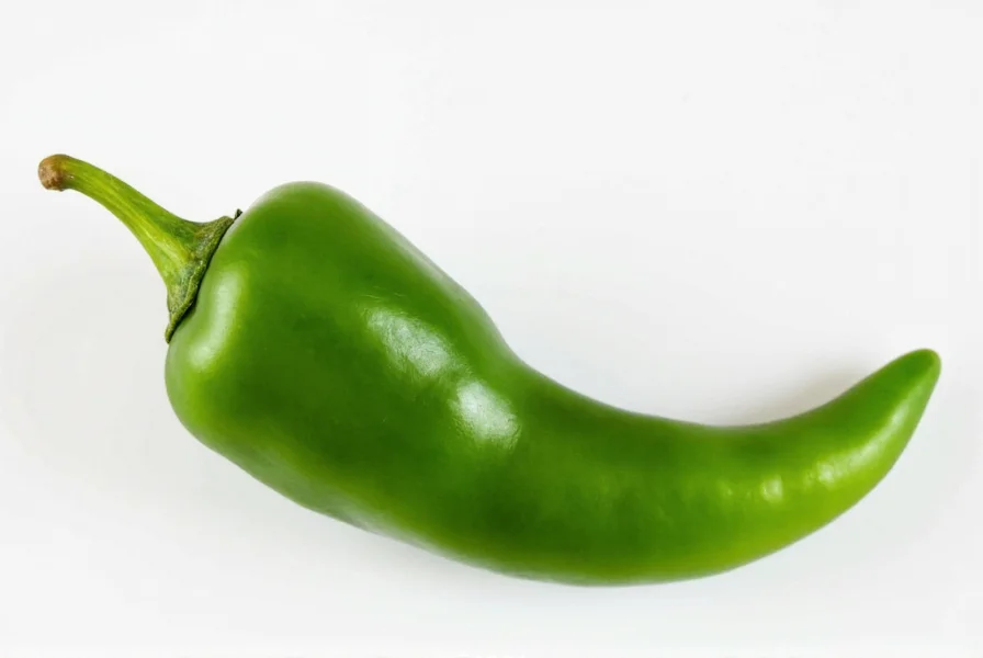Fresh green and red serrano peppers on wooden cutting board