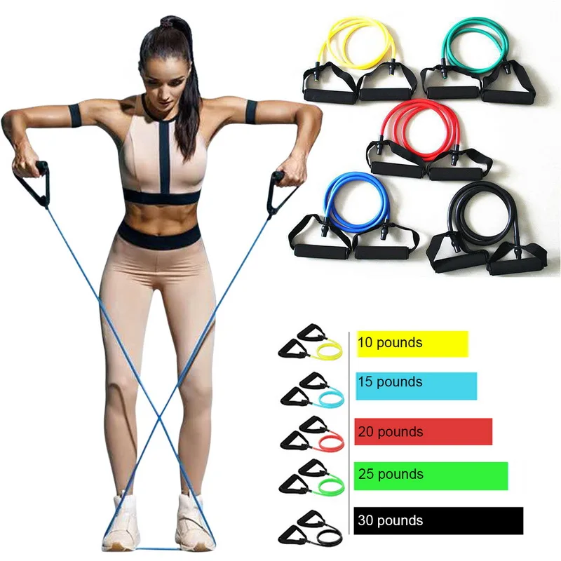 

Premium TPE Single Resistance Tube Exercise Bands with Home Gym Fitness Door Anchor Attachment, Yellow green red blue black