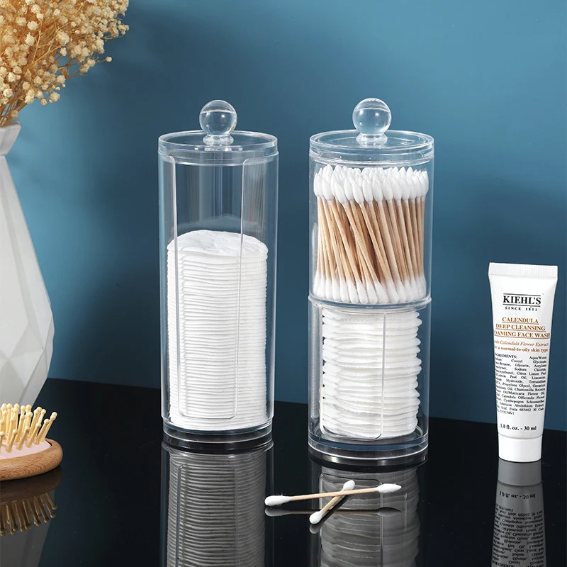 Transparent Dust Proof Injection Molded Eco-Friendly Durable Plastic Desk Organizer for Cosmetic Makeup Cotton Pad Swabs Storage