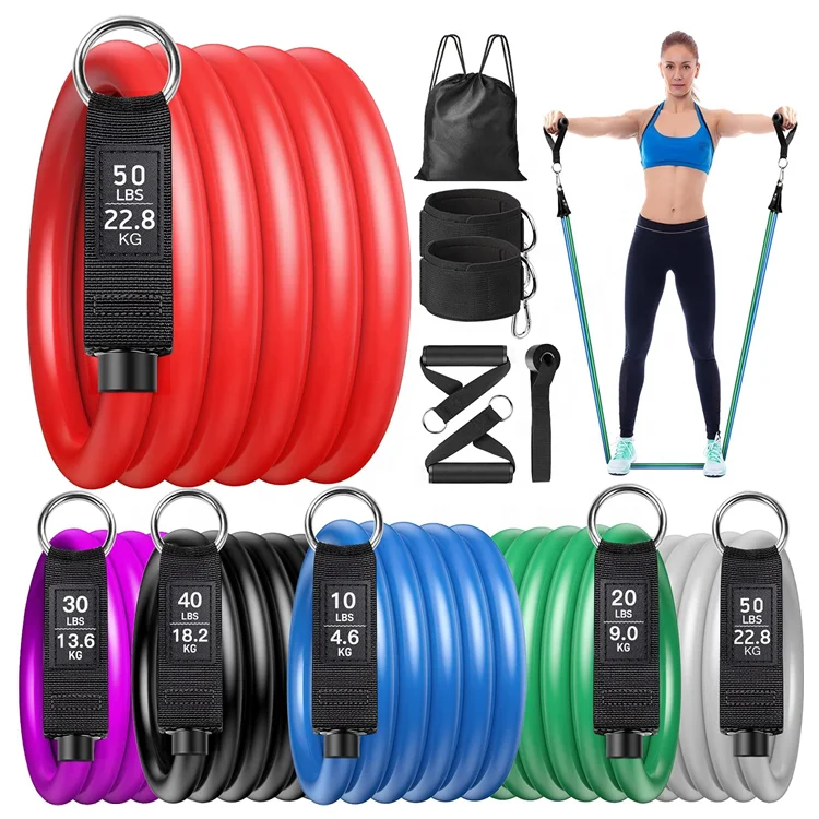

Wellshow Sport 200LBS Exercise Resistance Bands with Handles Stackable Fitness Workout Bands Set, Regular latex tube color is ok for us