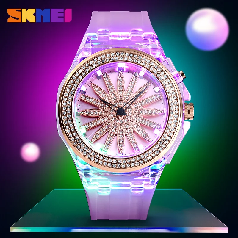 

SKMEI 1536 New LED Light Strap Flower Dial Women Quartz Watches 50M Waterproof Female Ladies Dress Wristwatches, 7 colors