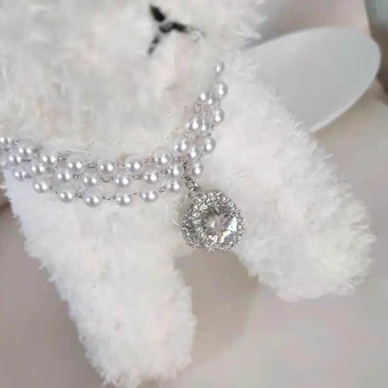 

2021 Dog Jewelry Necklace White Pearl Chain Elegant Pendant Dog Princess Necklace, Silver