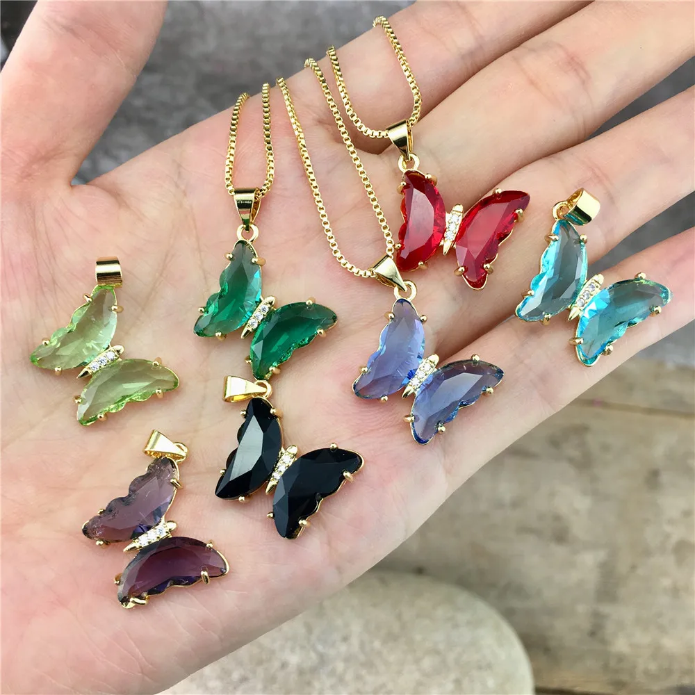 

LS-A2739 amazing beautiful cute butterfly pendant necklace,multi color crystal gemstone necklace jewelry