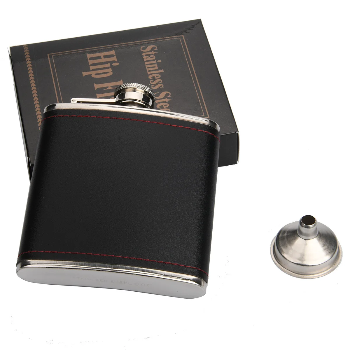 

LJJZH435 Wholesale Leather Wrapped Wine Flask Custom logo  Stainless Steel Hip Flask set With funnel