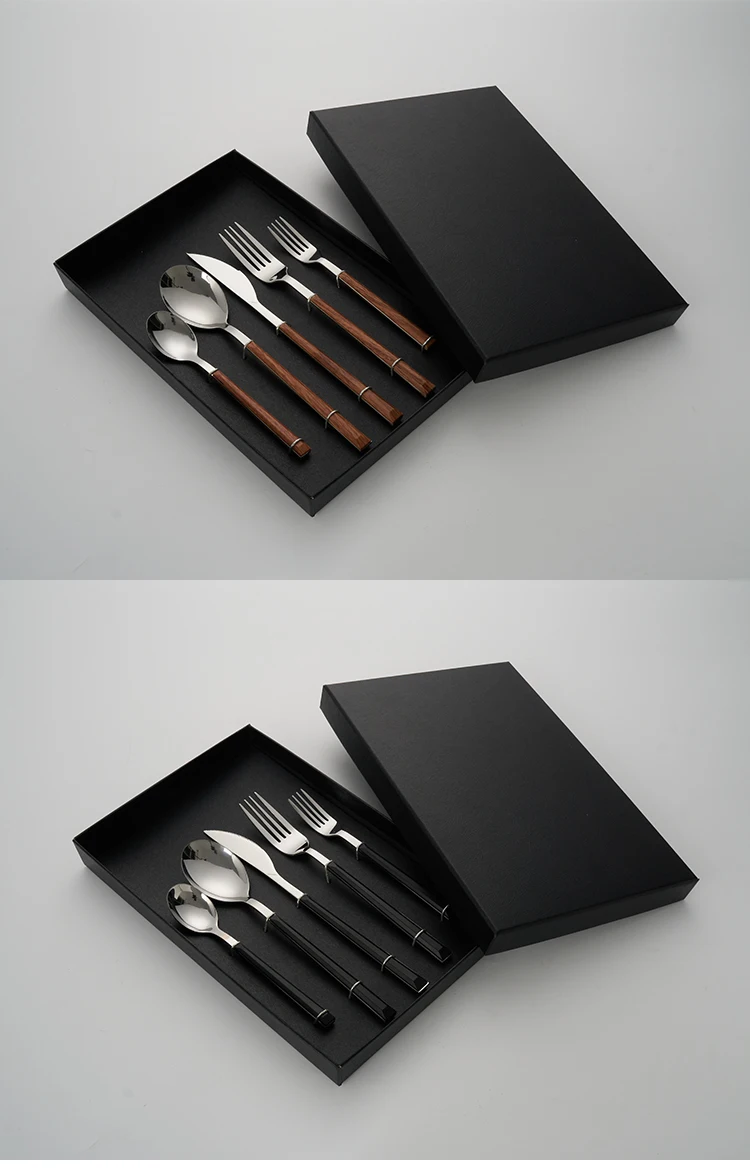 Wooden Handle Stainless Steel Cutlery Set Forks Spoons Knives Flatware