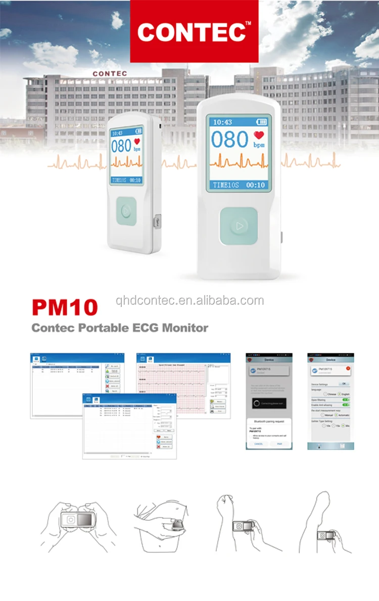 Contec Pm10 China Factory Bt Ecg Machine Portable Ecg Monitor - Buy ...