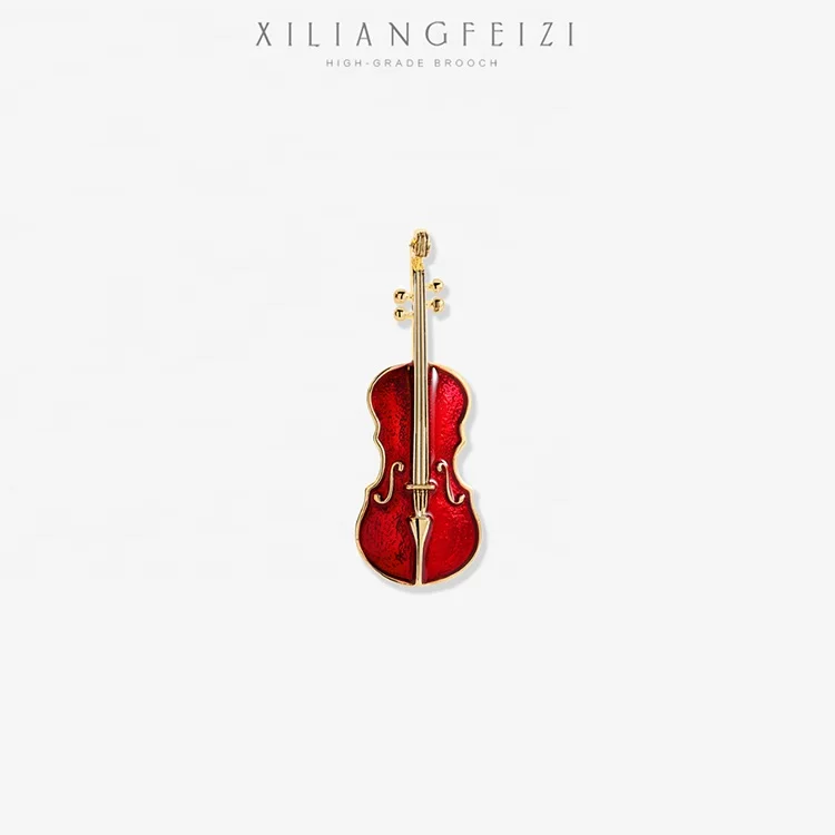 

QIANZUYIN Hot New Products Women Fashion Accessories High Quality Jewelry 18k Gold Red Violin Brooch