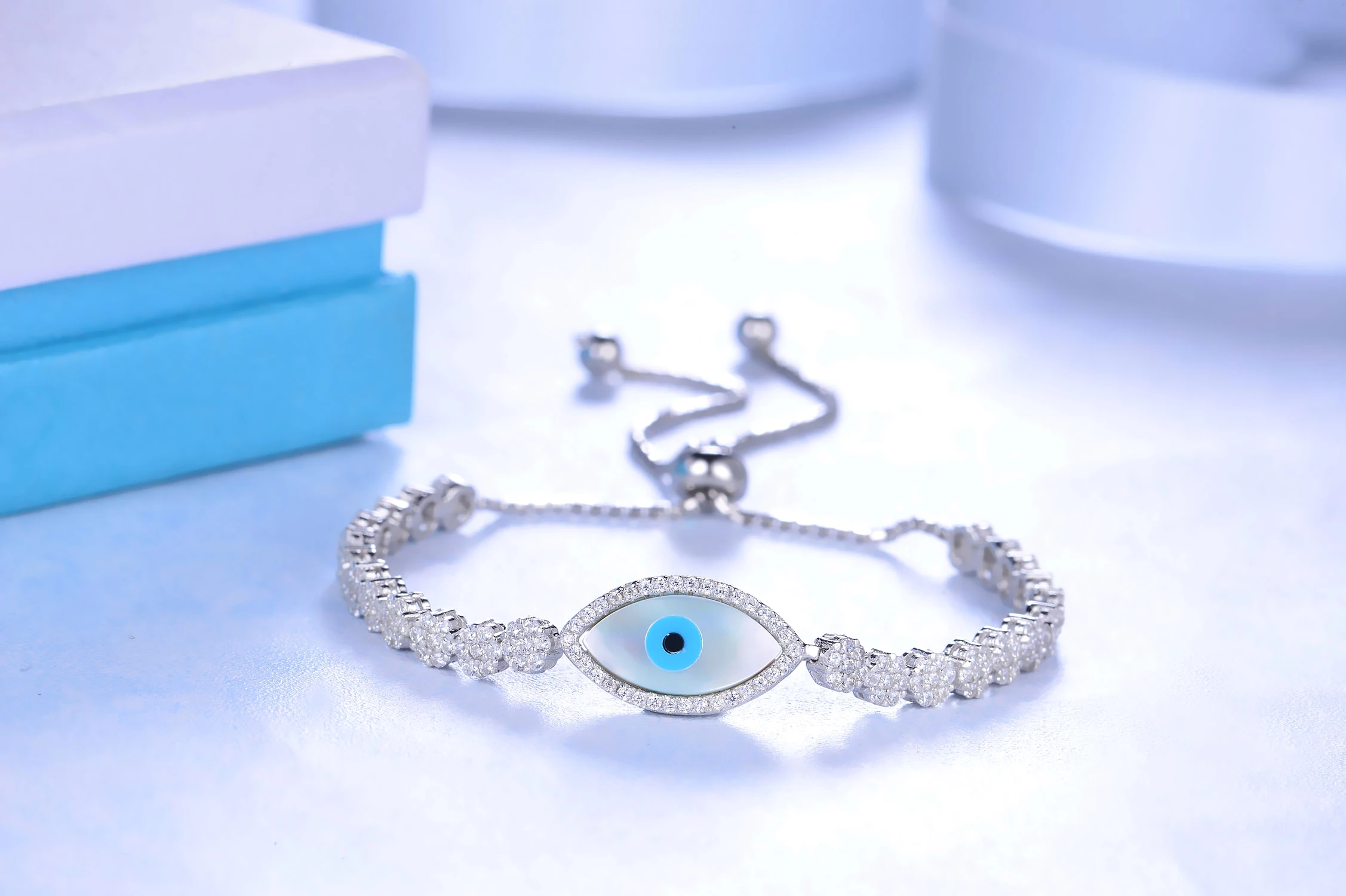 Custom  925 sterling Silver Bracelet blue eye CZ bangle for Women jewelry(图2)