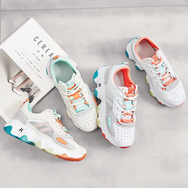 

Women Fashion Sneakers Candy-colored Breathable Net Trainers Platform Sneakers, Orange/green