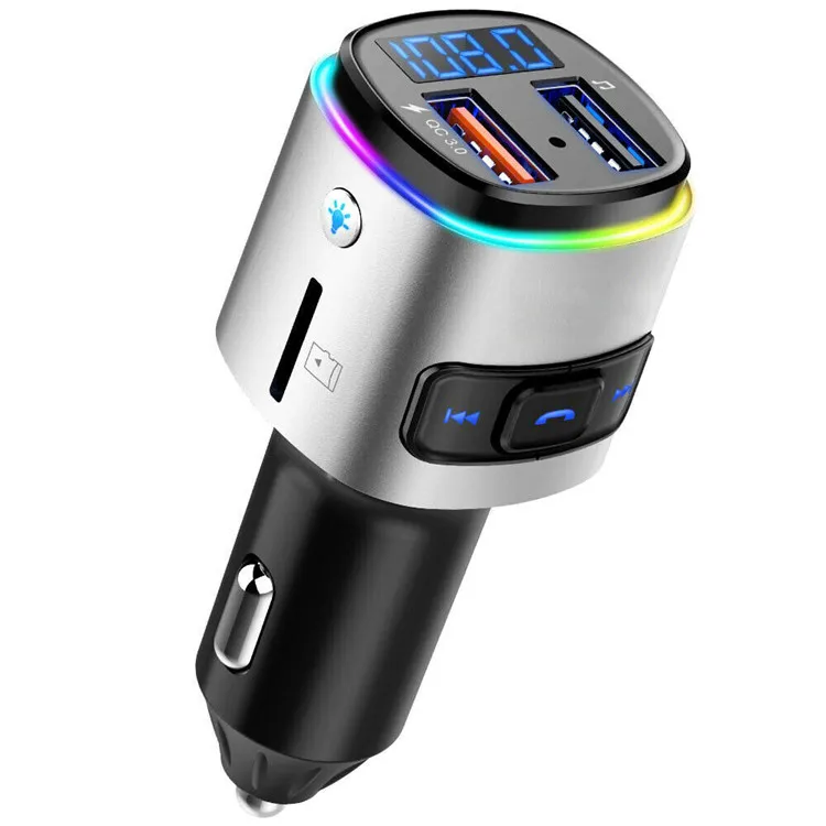 

BT USB Car Charger Fm Transmitter Hands-Free Calling Dual USB Port QC3.0 Fast Charging