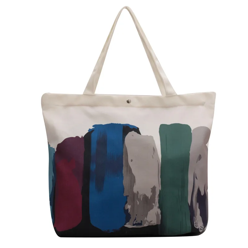 

Latest Design 12 Oz Cotton Canvas Scrawl Drawing Graffiti Printed Leisure Beach Tote Bag Handbag, White