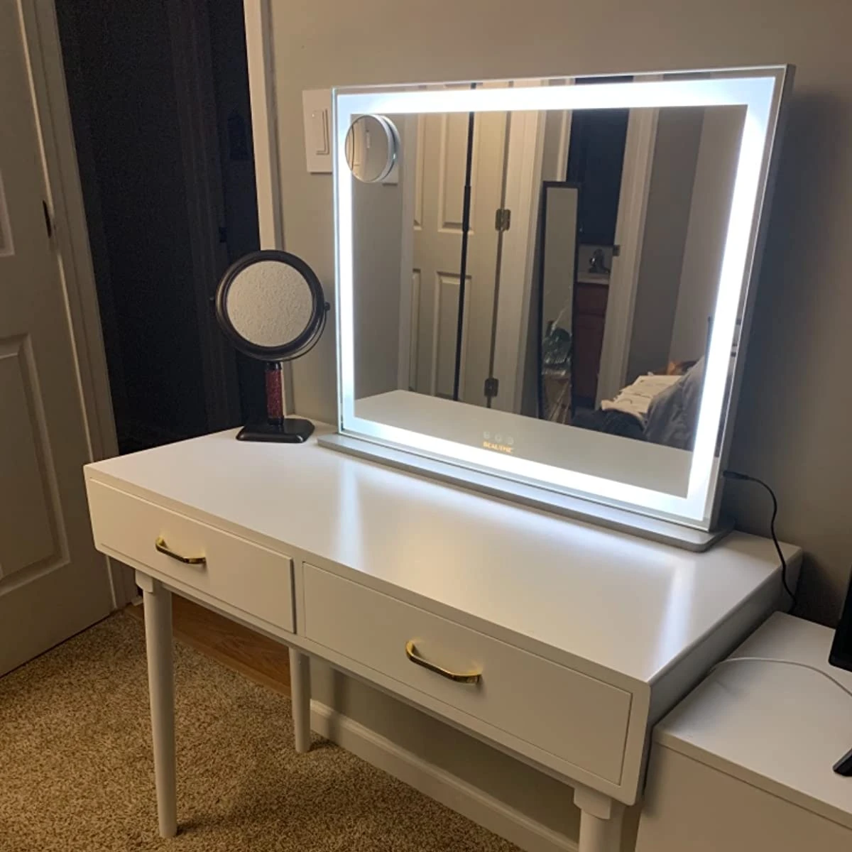 

3 Color Lighting Modes Makeup mirror Aluminum frame LED Light Vanity Mirror hollywood, Silver