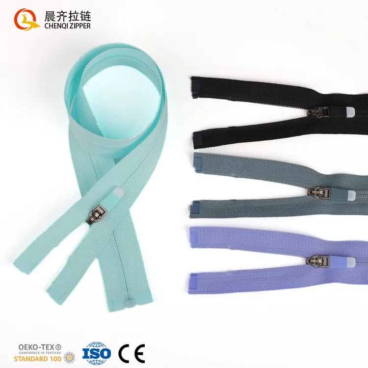 

Wholesaler 3# nylon closed open end coil zippers semi auto lock reversed nylon zipper rubber pullers polyester long chain zips