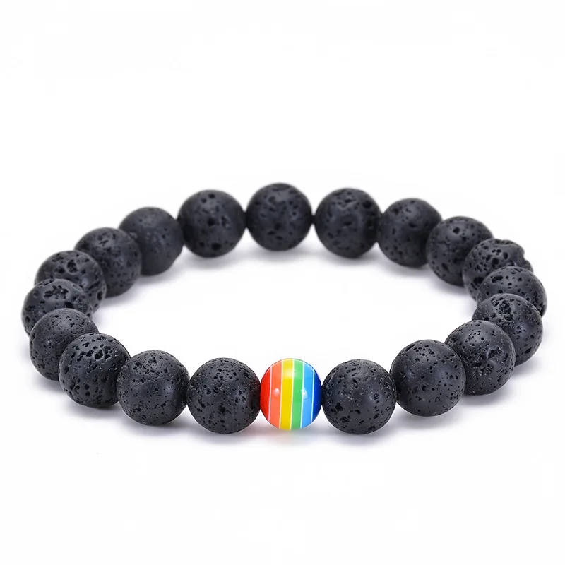 

Wholesale Handmade 10 mm Natural Tiger Eyes Lava Stone Beaded Bracelet Diffuser Energy Gay Pride Rainbow Charm Bracelet