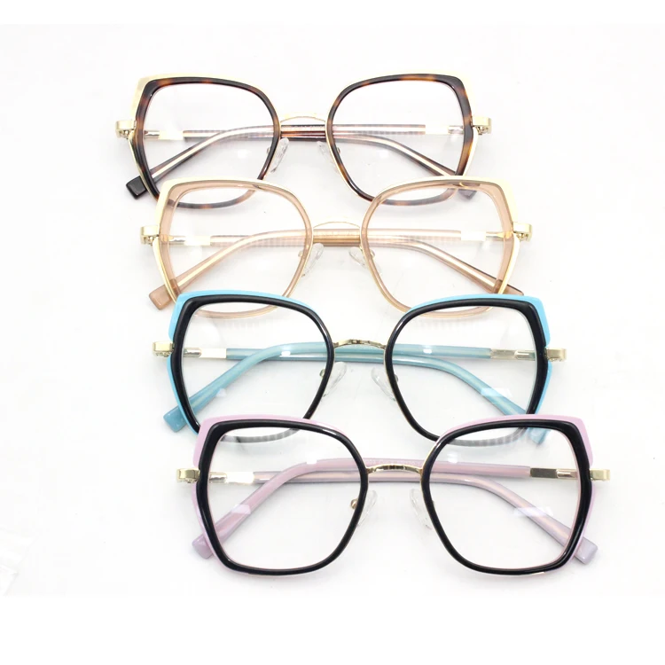 

Fashion Acetate Wrap Metal Combination Glasses Retro Oversize Cat Eye Frame Women Eyeglasses