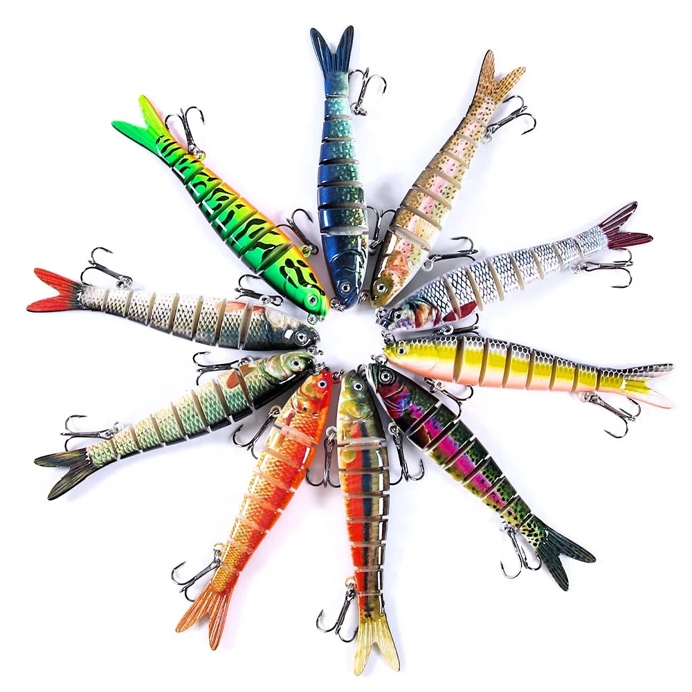

10CM/11.4G Custom Artificial Bass Fish Lure Swimbait 8 Segmented Multi Jointed Hard Fishing Lures, 10 colours available/unpainted/customized