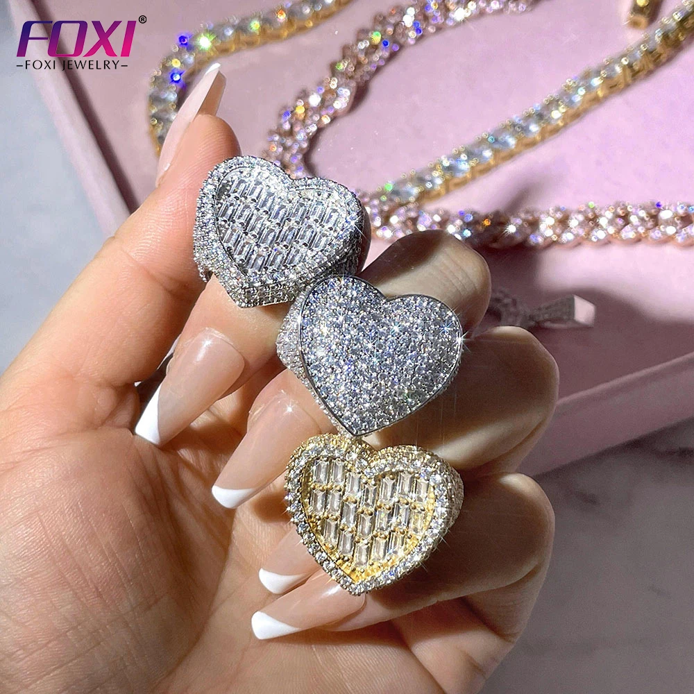 

Foxi jewelry luxury heart baguette ring fashion women rings iced out cz diamond 18k gold plated ring