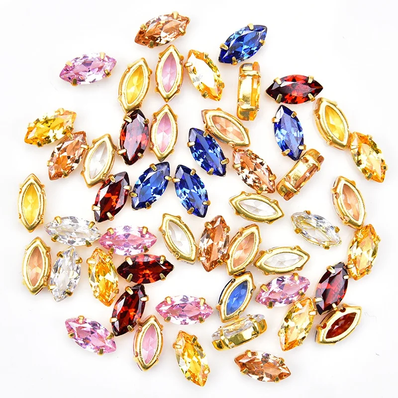 

5A-Grade Zircon  Marquise Rhinestones In Gold Claw Super Flash Crystal Sewing Luxury DIY Accessories, Clear