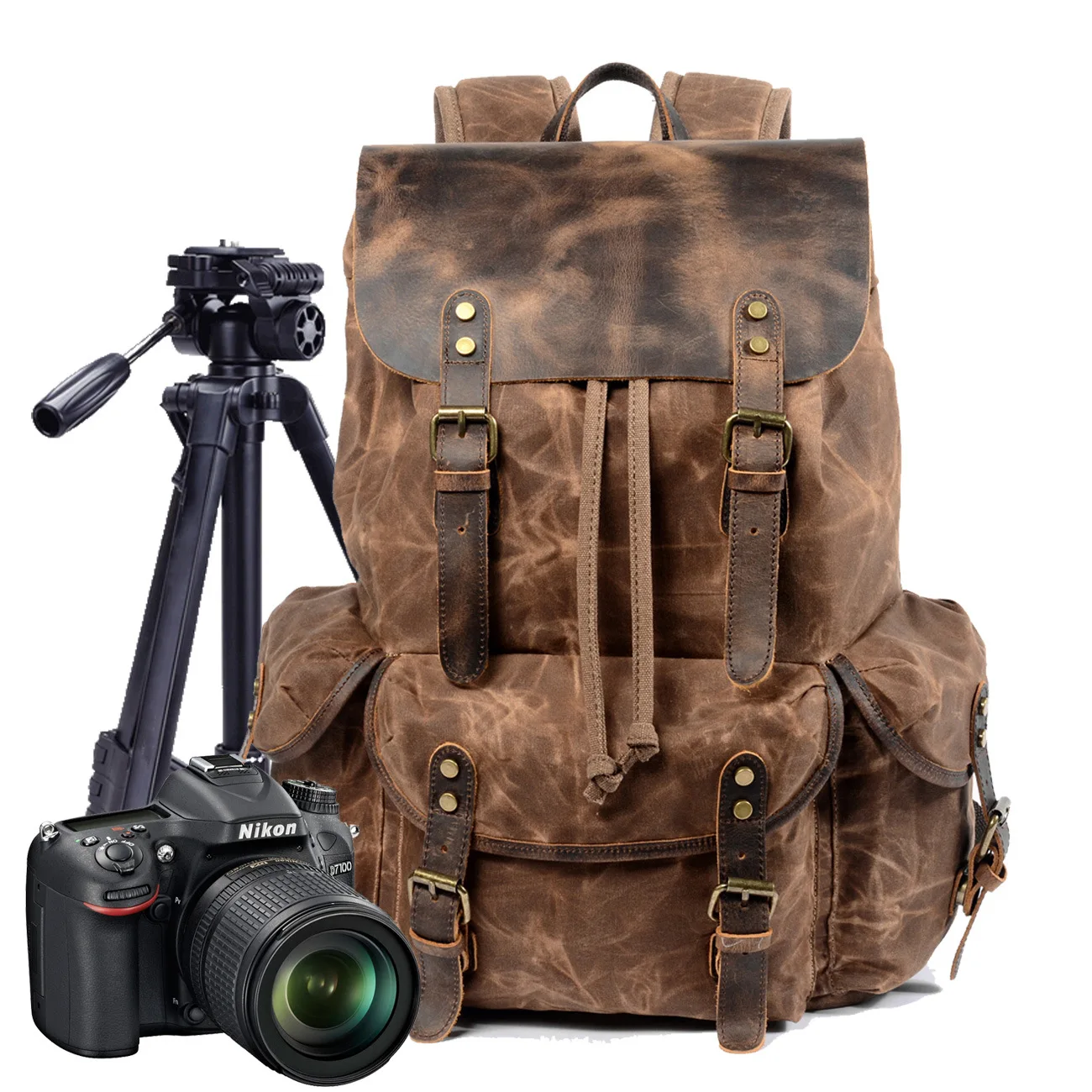 

Camera Bag Anti-Theft Canvas Backpack Fit up to 14" Laptop with Rain Cover Tripod Holder for Women and Men Camera Backpack, As shown in the pictures