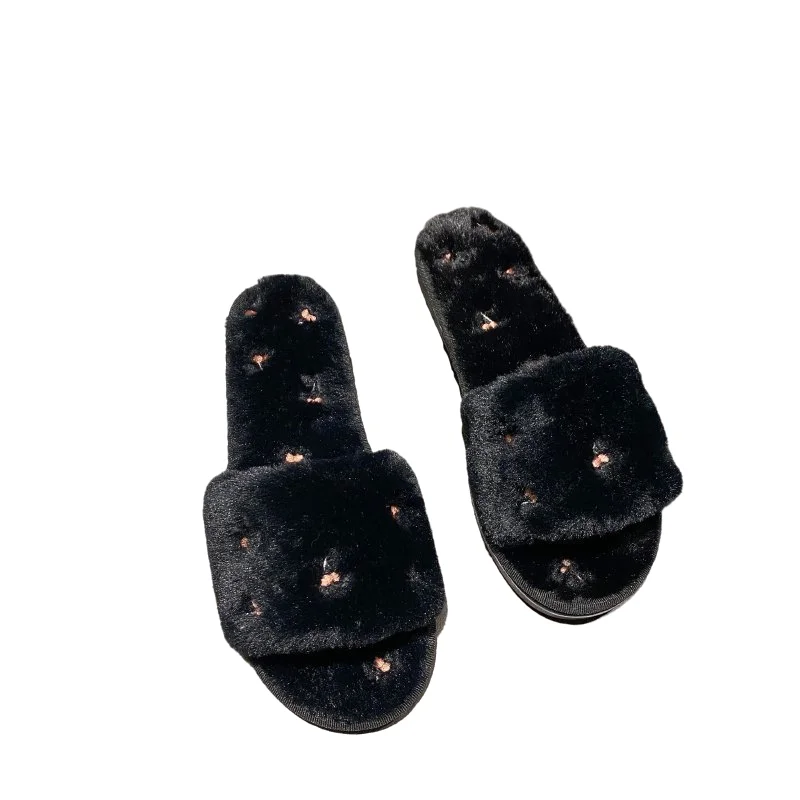 

Fashion rainbow chain bedroom slippers furry slides fur sandal