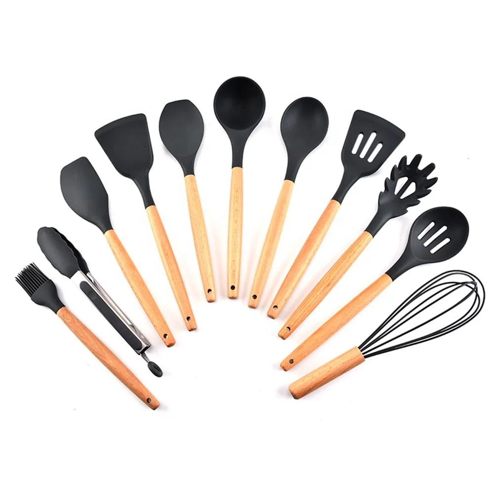 

DLSEALS 11 pcs kitchen accessories set cooking tools wooden silicone kitchen accessories cooking utensil set silicone kitchen, Colors, accept custom