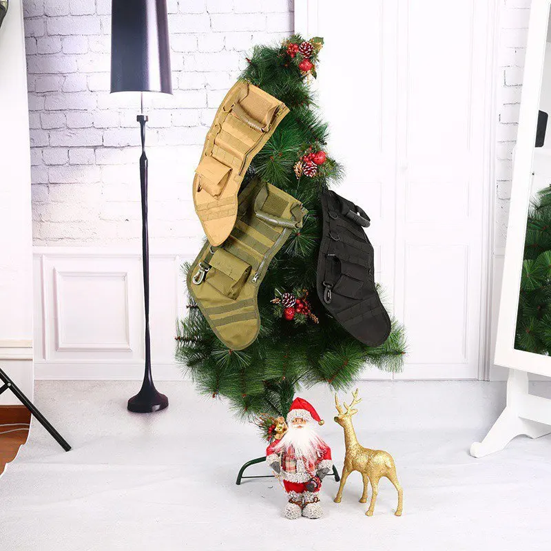 

Best Sweet Santa Candy Gift Bag Hose Shape Tactical Christmas Stocking Bag Sock Christmas Tree Decorations Hanging Stockings