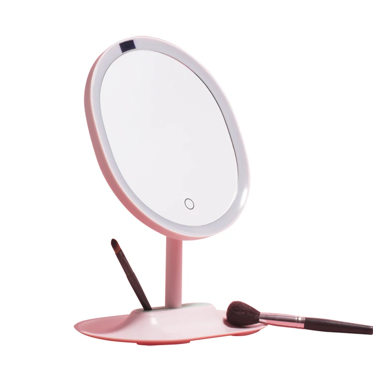 

Round pink 3 color lights led cosmetic vanity Motion Sensor lighted makeup mirror