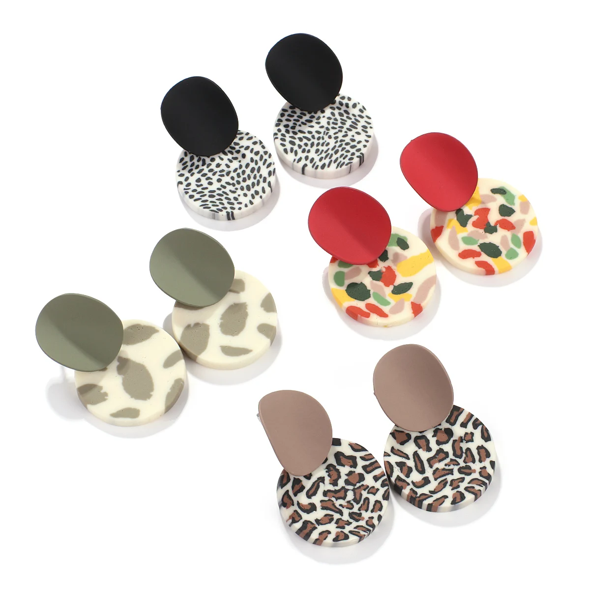 

Aensoa Colorful Spray Printed Alloy Circle Modern Handmade Polymer Clay Earrings Women Fashion Jewelry Wholesale Trendy Aretes