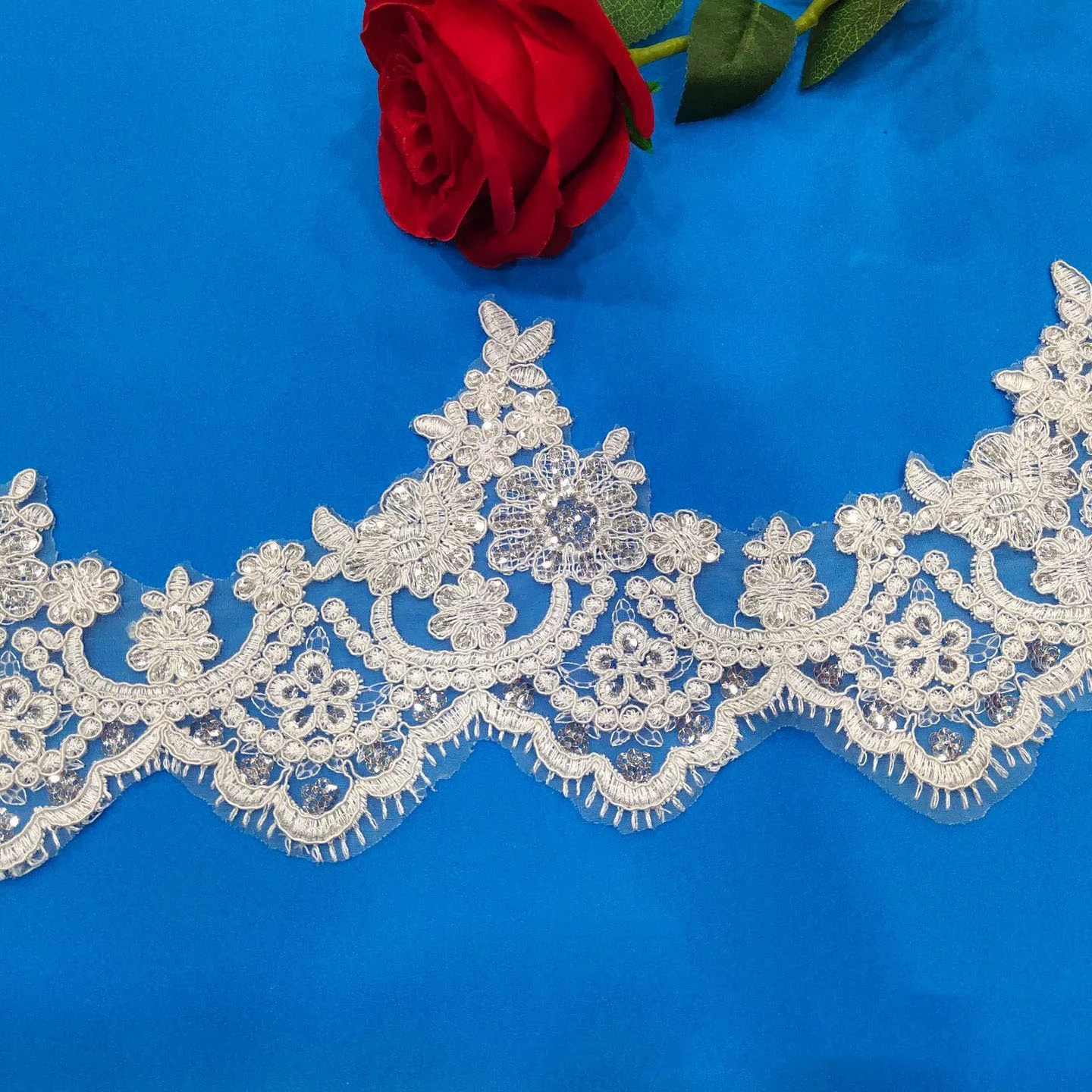 

Hot sale multicolors embroidery garmiture african white sequence lace trim, Accept customized color