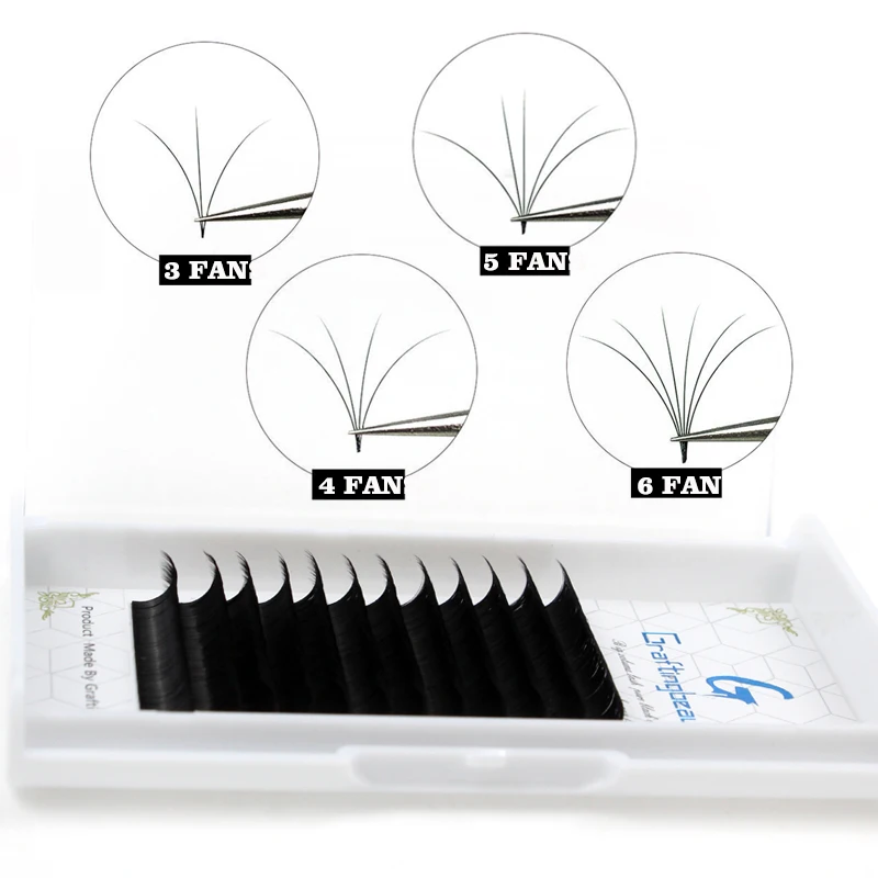 

Eyelash Supplier Private Label 12 Rows Faux Mink Russian Mega Volume Fans Lashes Tray Easy Fanning Eyelashes Extension, Natural black