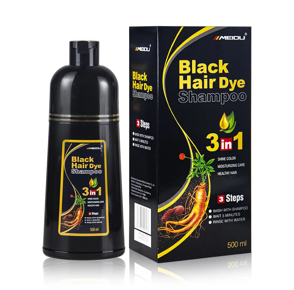 

MEIDU manufacturer fast shipping permanent dark brown 3 in 1 ppd ammonia free black dye hair color shampoo