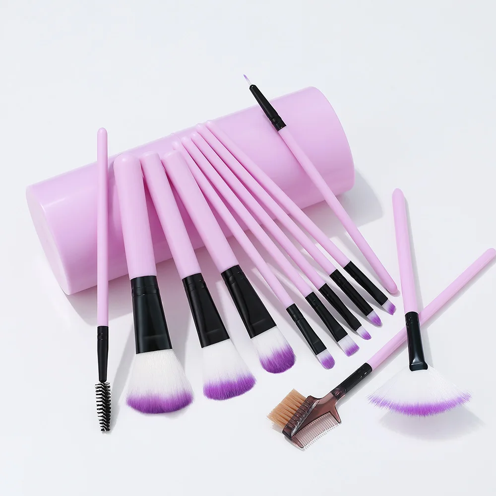 

2021 New Arrival Synthetic Makeup Brushes 12pcs Makeup Brush Set Mini Makeup Brush Set with Holder, Pink/red/blue/purple
