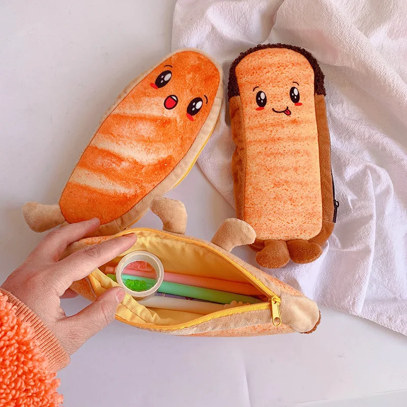 

multifuncional interesting cute school cartoon kids boys plush bread stationary pencil case