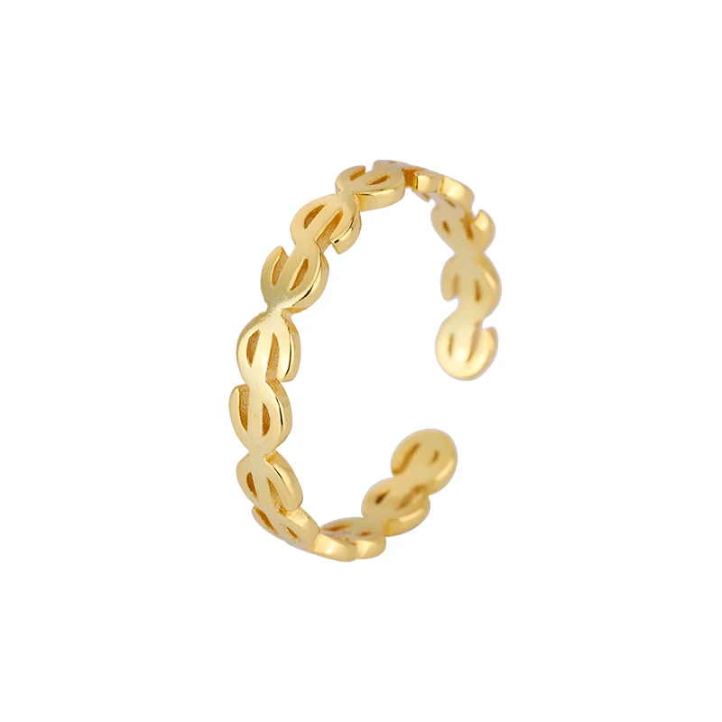 

Hip Hop Fashion Stackable Ring Gold Plated Dollar Symbol Open Ring Women Individuality Jewelry