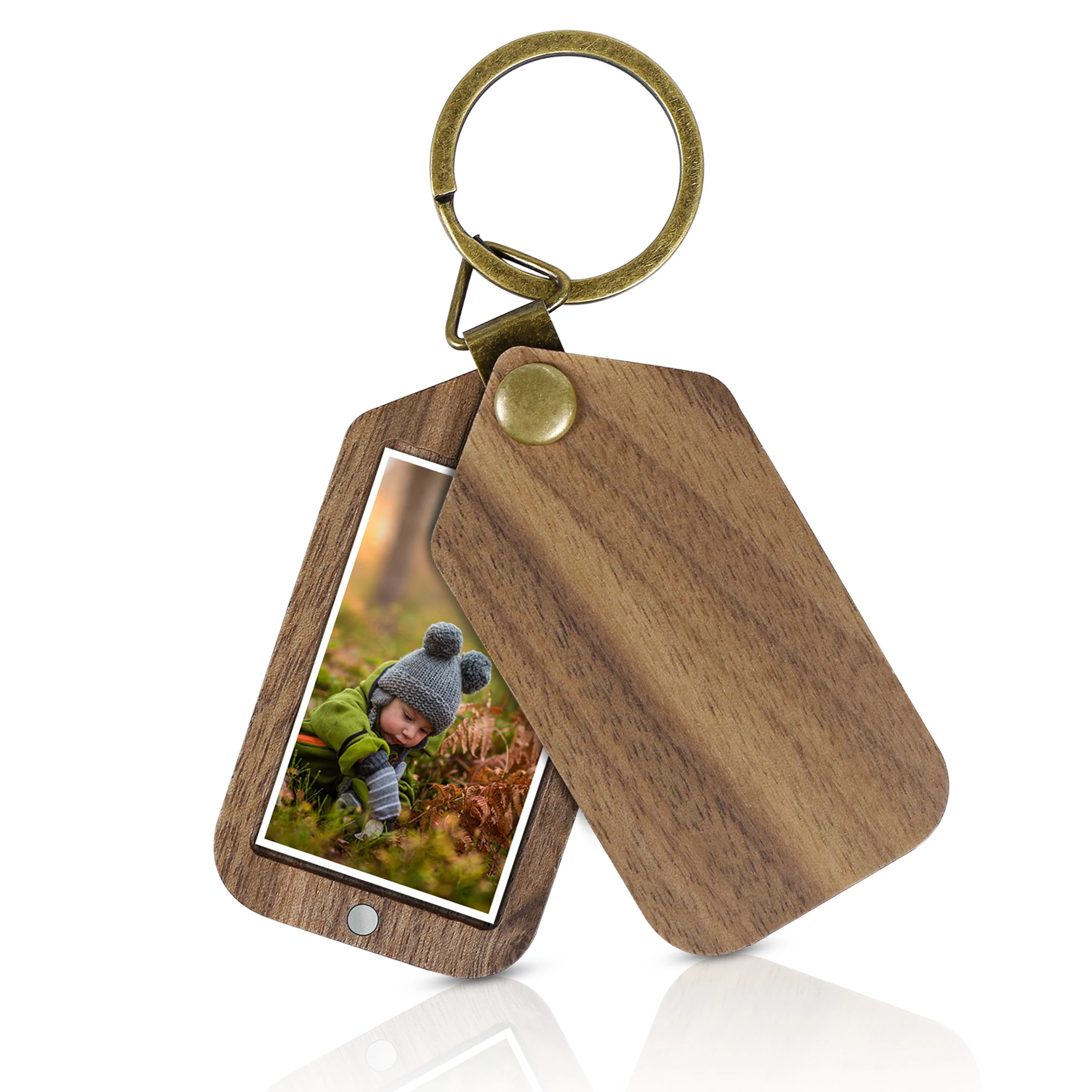 

Walnut Key chains Blank Wood Photo Keychains Customizable Logo With Photo Frame Keyring Father's Day Gift
