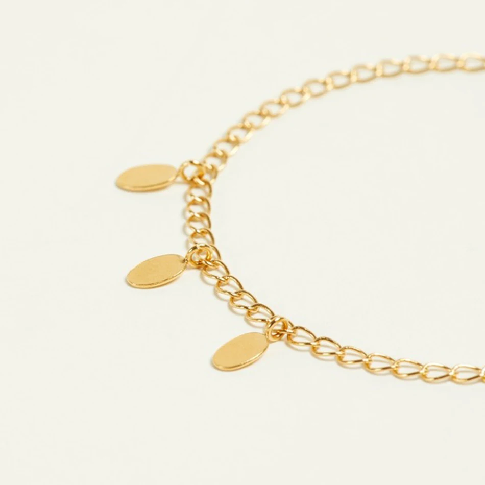 

wholesale factory 925 sterling silver jewelry 18k gold plated coin chain bracelet for women