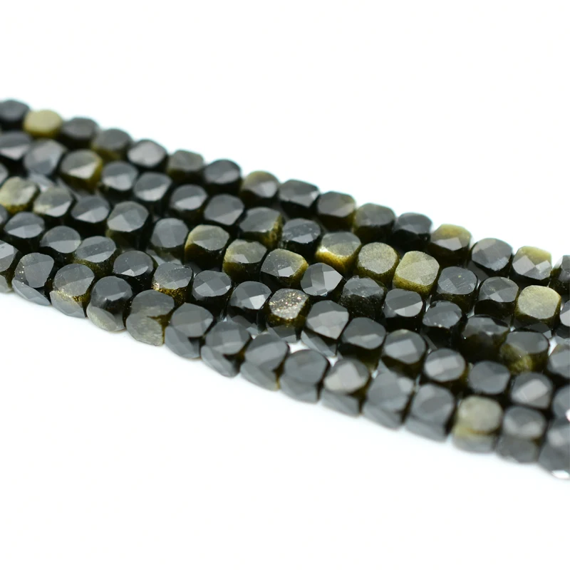 

5*5mm High Quality Natural Faceted Gold Obsidian Beads For Jewelry Making