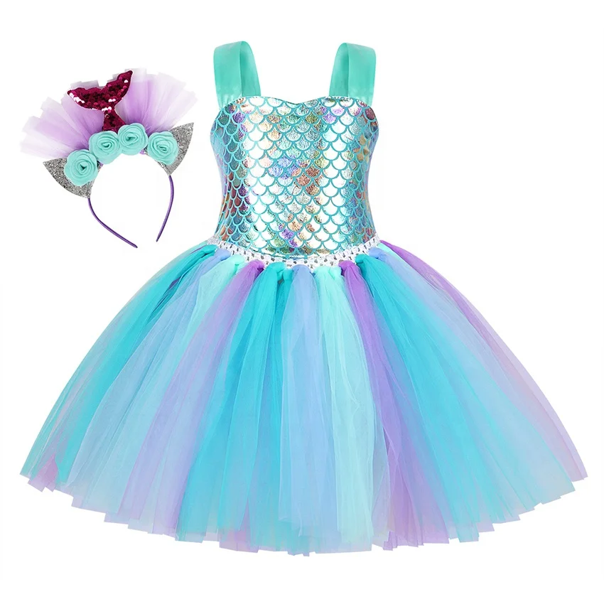 

Fancy Girls Little Mermaid Ariel Dress Up Mermaid Ariel Cosplay Dress Girls Children Halloween Party Birthday Costumes