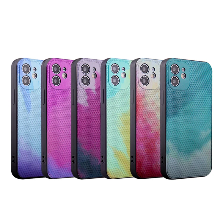 

cross texture painted colorful back cover case For iPhone 12 pro max 6.7 Watercolor series phone cases