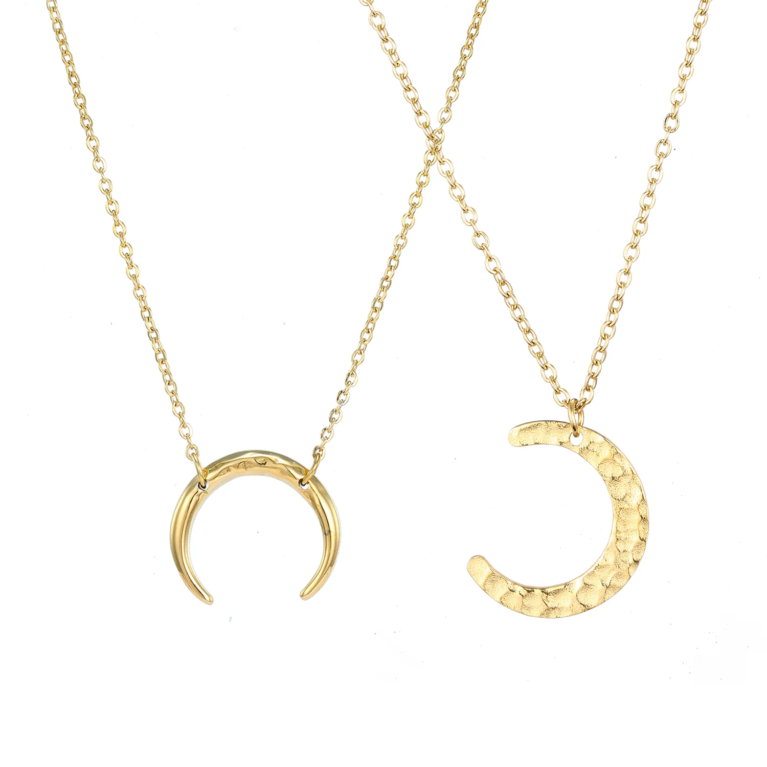 

Factory Price Hammered New Moon Horn Pendant Necklace Chain Stainless Steel 14k Gold Plated Women Crescent Necklace Pendant, Gold/silver/rose gold