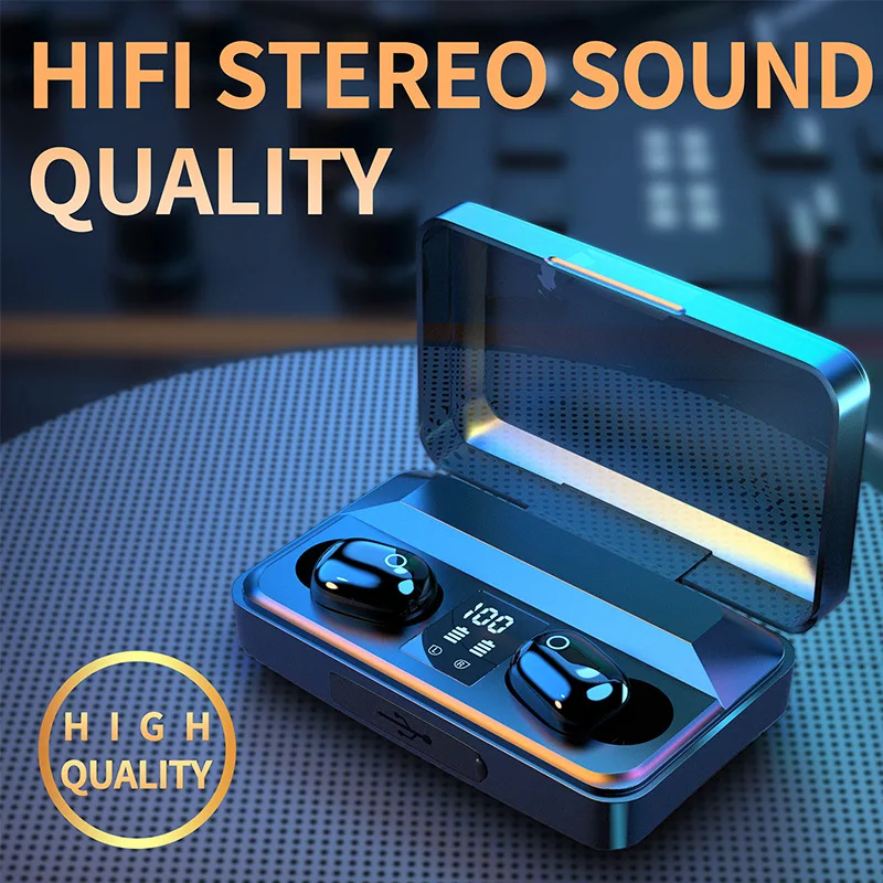 

Factory hot sale A10S high quality TWS 3D stereo sports wireless headset with 2000mAh power bank