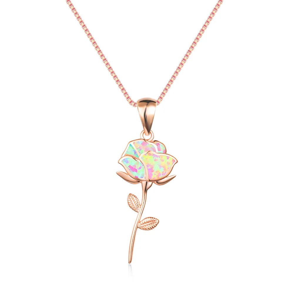 

Customate Fashion Elegant Women 925 Sterling Silver Smart Dainty Opal Rose Necklace Pendnat Jewelry for Gift, Rose gold